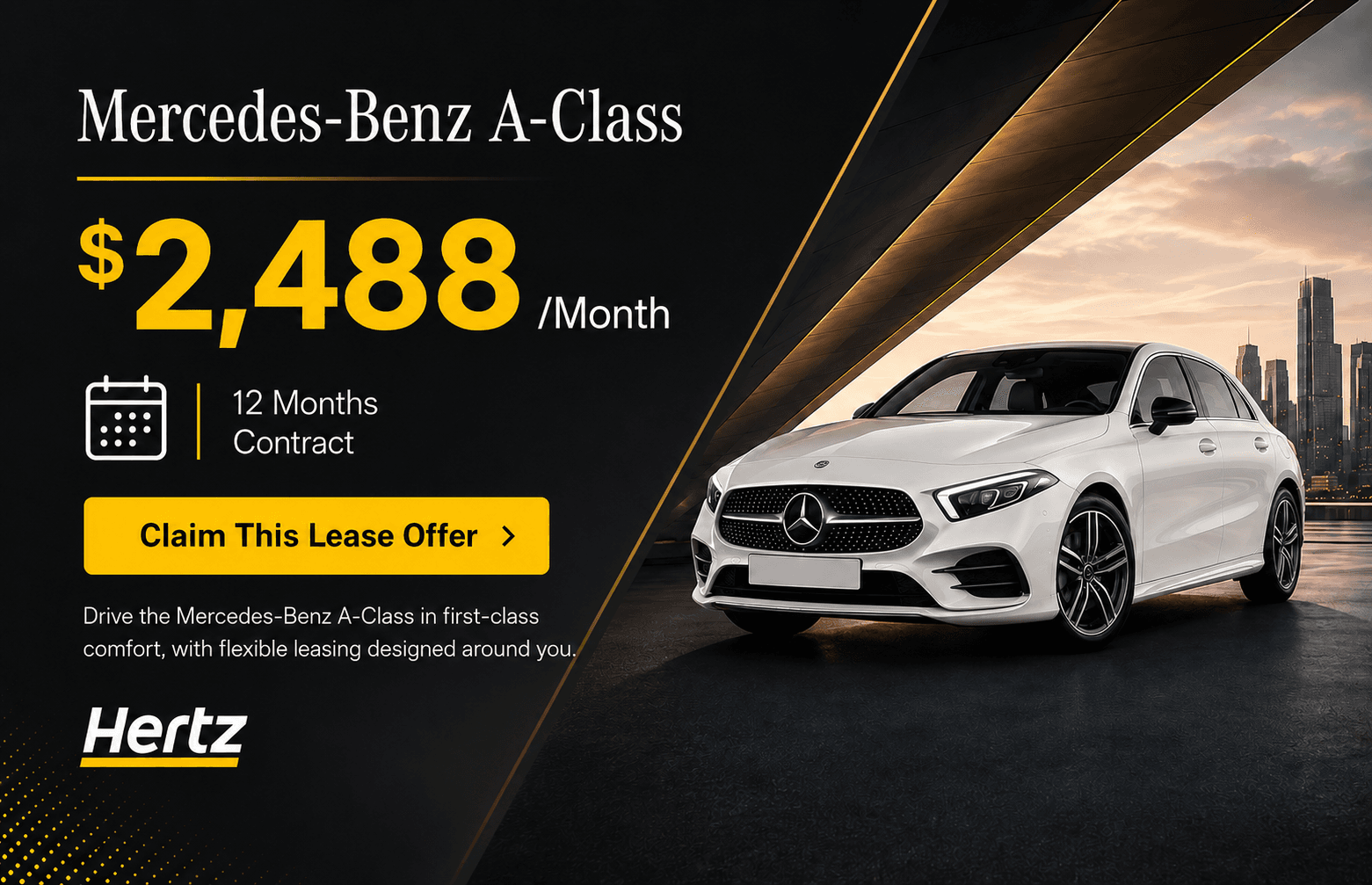 Mercedes-Benz A-Class — $2,488/Month, 12 Months Contract. Claim This Lease Offer.
